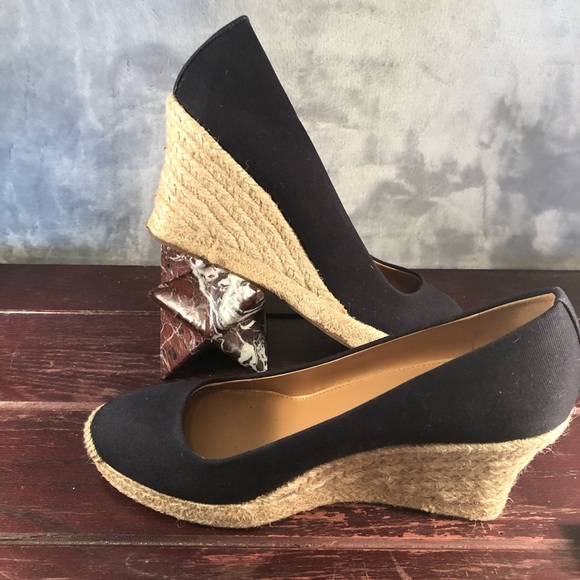 J. Crew Seville Surplus Black Canvas Espadrille Wedge Slip-On Shoes Size 9 - Picture 3 of 9